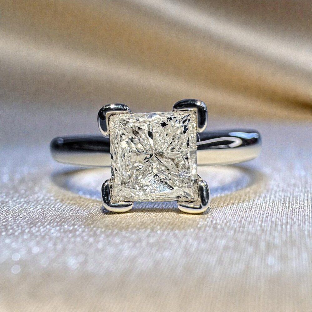 14K White Gold Princess Cut Diamond Ring - 1CT -Size 7 -Solitaire Wedding Ring
